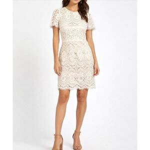 Free People Ivory Lace Dress Size 8 Short Sleeve Boho Lace Knee Length